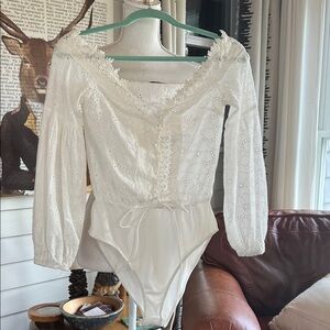 SHEIN White Cotton Lace Detail Bodysuit